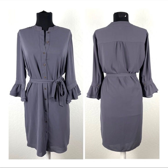 Banana Republic Dresses & Skirts - ⭐️ Banana Republic Belted Long Sleeve Shirt Dress Fluted Sleeve Purple Fog Sz 14